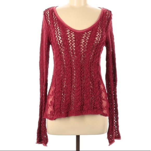 American rag boho v neck bohemian knit pullover top red sweater medium women’s - Picture 1 of 5